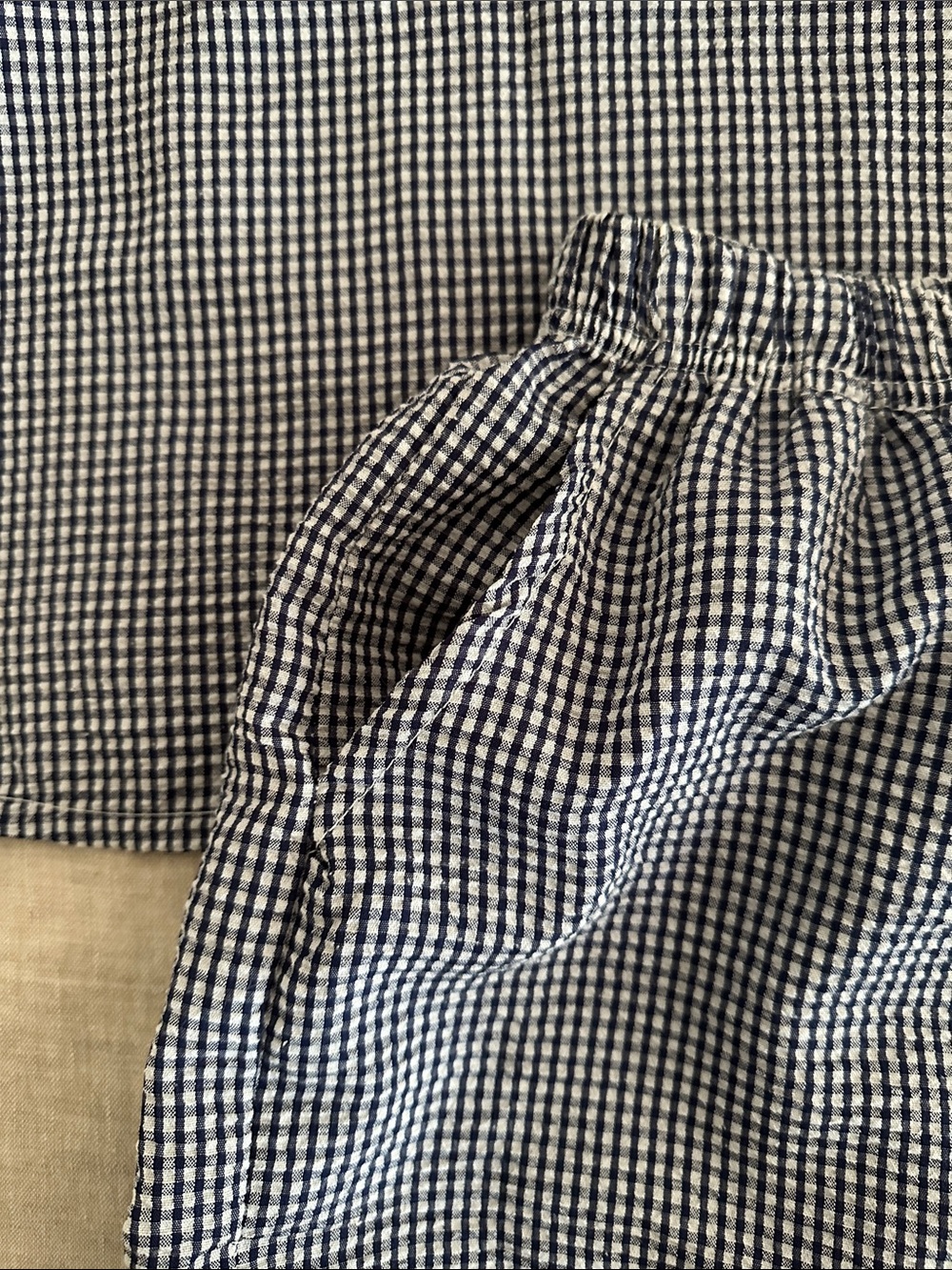 Gingham Pajamas Sleeveless Shorts with Pockets Summer Set - Picture 4 of 6